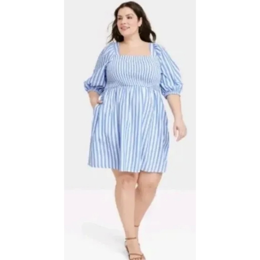 Ava & Viv Blue & White Smocked Striped Dress Size 4X